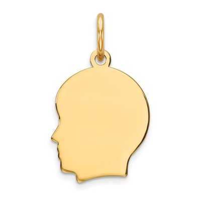 14k Gelbgold schlicht klein 0,018 Stärke nach links gravierbar Junge Kopf Charm