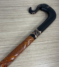 Vintage Hand-Carved Elephant Heads Stick Cane Walking Crook 36