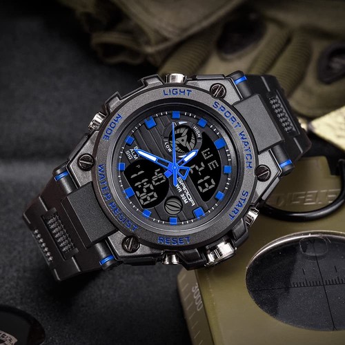 KXAITO by Samor Men's Watch Japanese Quartz LED Alarm Stopwatch, Blue, Superb - Picture 3 of 6