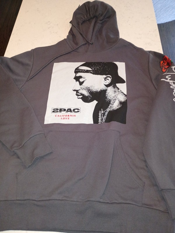 2Pac California Love Graphic Pullover Hoodie Sweatshirt Gray Size L Unisex New