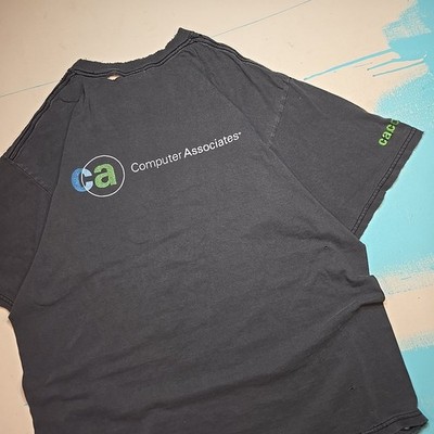 VTG 90s Computer Associates XL Shirt Black Double Sided Tech Logo Distressed USA