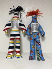 Pair of Dammit Dolls, striped with black hair &. blue with red hair