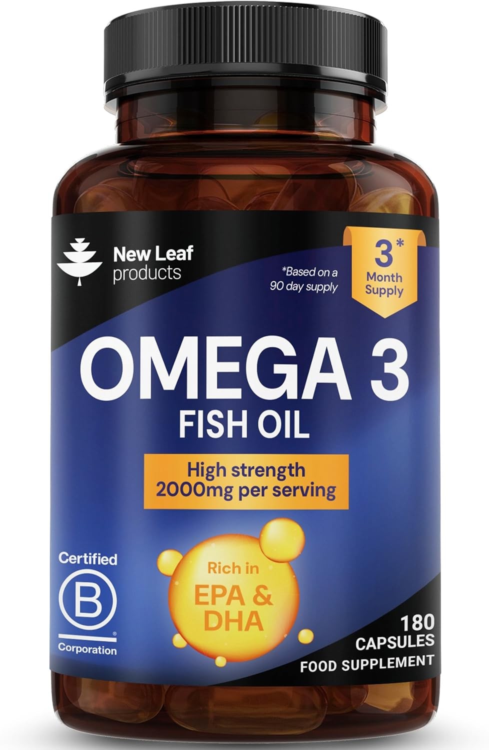 Omega 3 Fish Oil 2000mg Capsules, 180 Softgels, EPA DHA Vitamin E, 90-Day Supply - Image 4