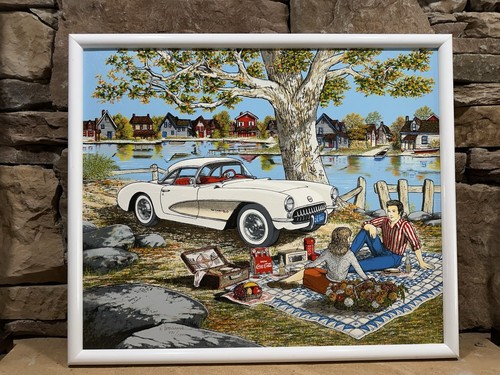 H. Hargrove His Two Loves Framed Serigraph Oil Painting Canvas 771/1200 Picnic - Picture 1 of 15