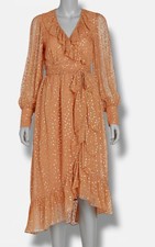 Zimmermann Women's Beige Silk Blend Swiss Dot MIDI Wrap Dress Size 0