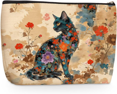 Cat Floral Makeup Bag, Cats Themed Cosmetic Bags Travel Organizer Bag | Makeup P