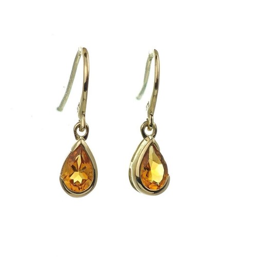 9ct Citrine Dangle Earrings Yellow Gold Dangle Hook Natural Gemstones Boxed - Imagen 9 de 12