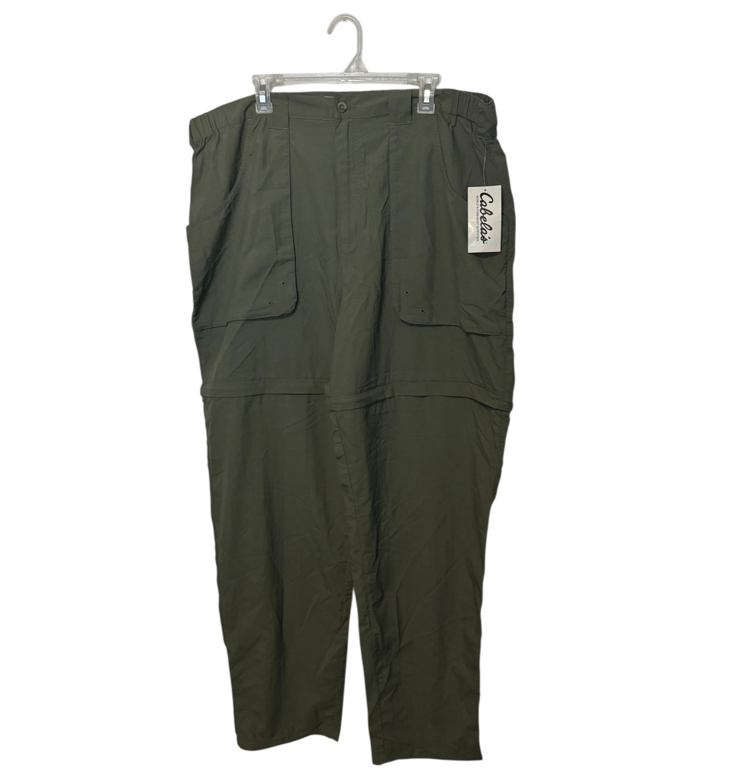 Cabelas Pants Mens 2XL XXL Green Convertible Zip Off Cargo Lightweight Fishing