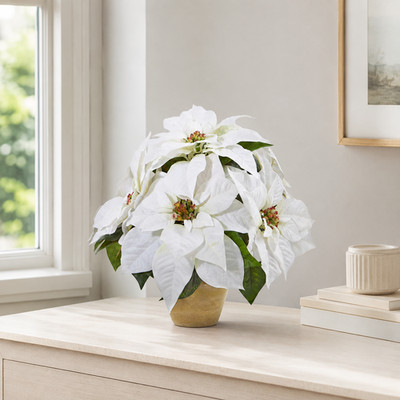13'' Poinsettia Artificial Arrangement in Ceramic Vase