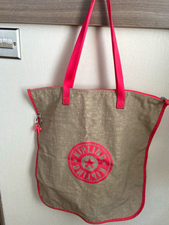 Kipling Medium Tote Bag Beige/Pink Solid 100% Polyester 18x16x12in Strap