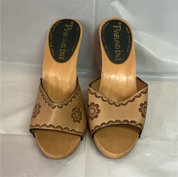 Paragini Beige Floral Embroidered Mule Heels Open Toe Stiletto EU 38 AU 7