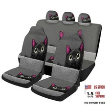 Cats Pattern Car Seat Covers Cute Universal Car Full Set Black Cat Peeking