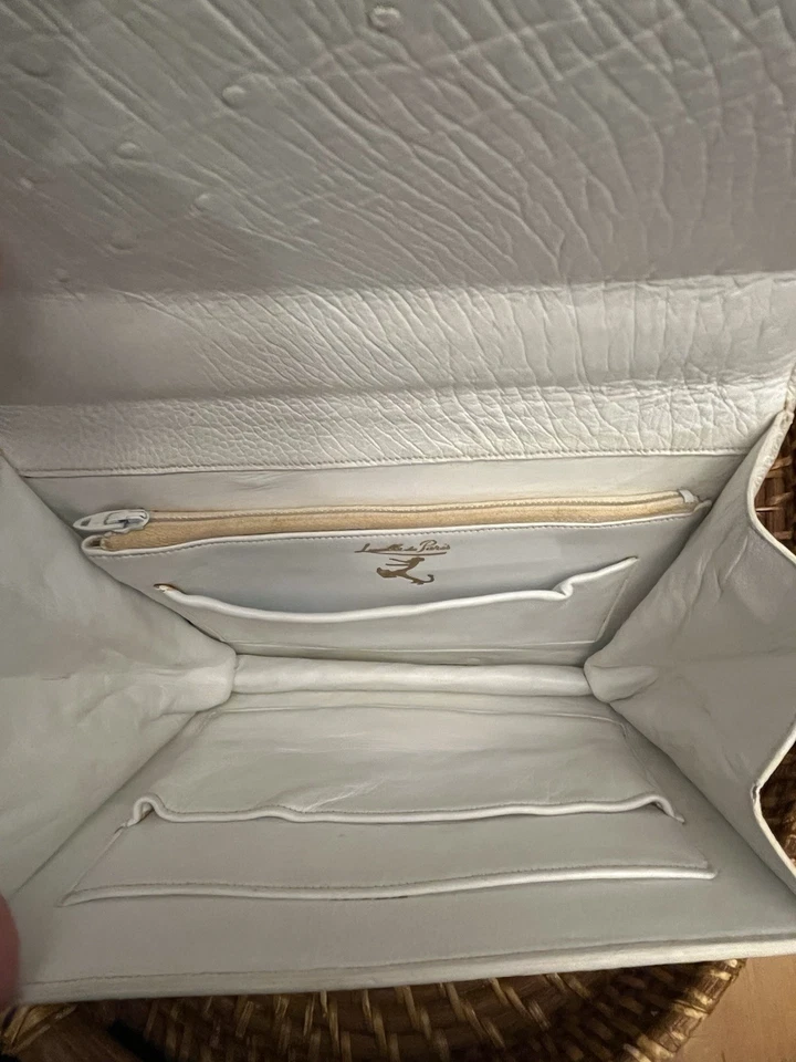 Cartera de mano de cuero vintage de los años 50 rara Lucille de Paris cuero de avestruz Foto 4 de 4