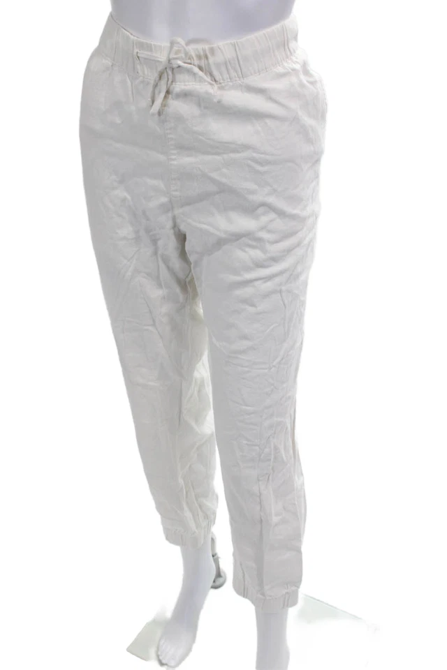Saks Fifth Avenue Womens Cropped Jogger Pants White Button Size L - Image 2 of 4
