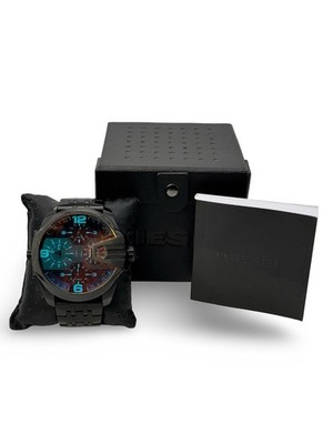 Diesel Uber Chief DZ-7373 Men s Watch   Iridescent Stainless Steel   4 Time Zone
