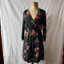 Sezane Elsa Wrap Dress Silk Pink Black Floral Bouquet Print Mini UK 14 FR 42