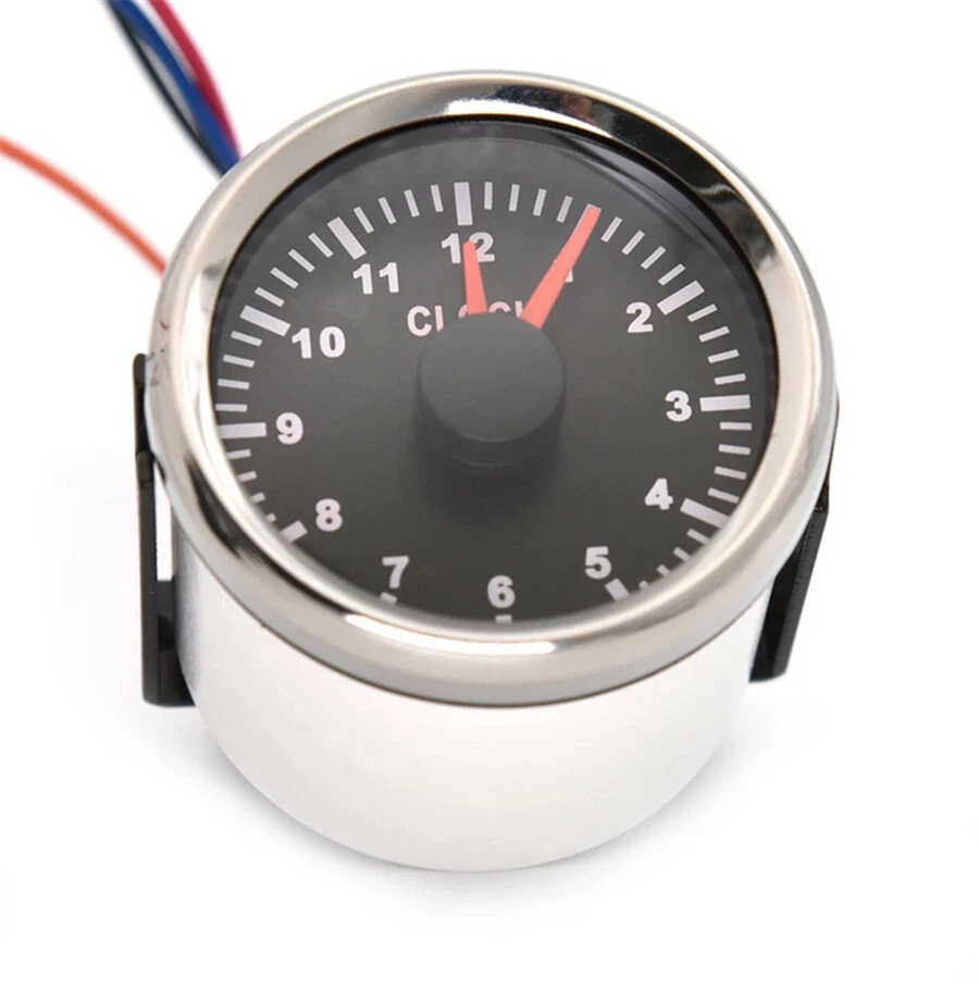 52mm 12V Universal Car Boat Clock Gauge Red Backlight Pointer 0-12 Hours Silver Foto 2 de 4