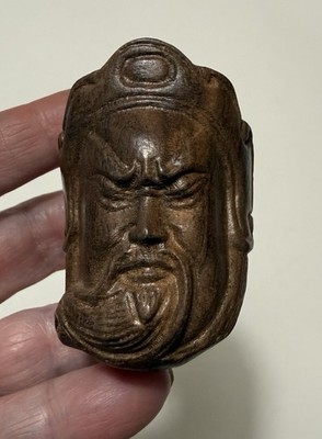 Vintage 1970s Japanese Hand Carved Boxwood Wooden Netsuke Wise Warrior King 2 