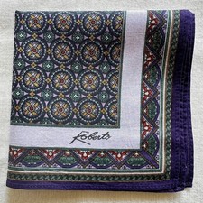 VTG Handkerchief Blue Green Cotton Geometric Medallion Pattern Pocket Square 18"