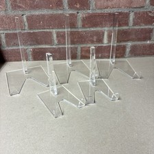 Lot Of 5 Clear Lucite Plate Acrylic Stands Easels Art Display 