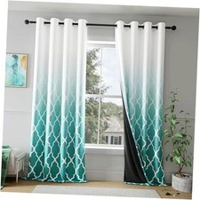 Ombre Full Blackout Curtains 96 Inches 52"W x 96"L Pack of 2 Teal on White