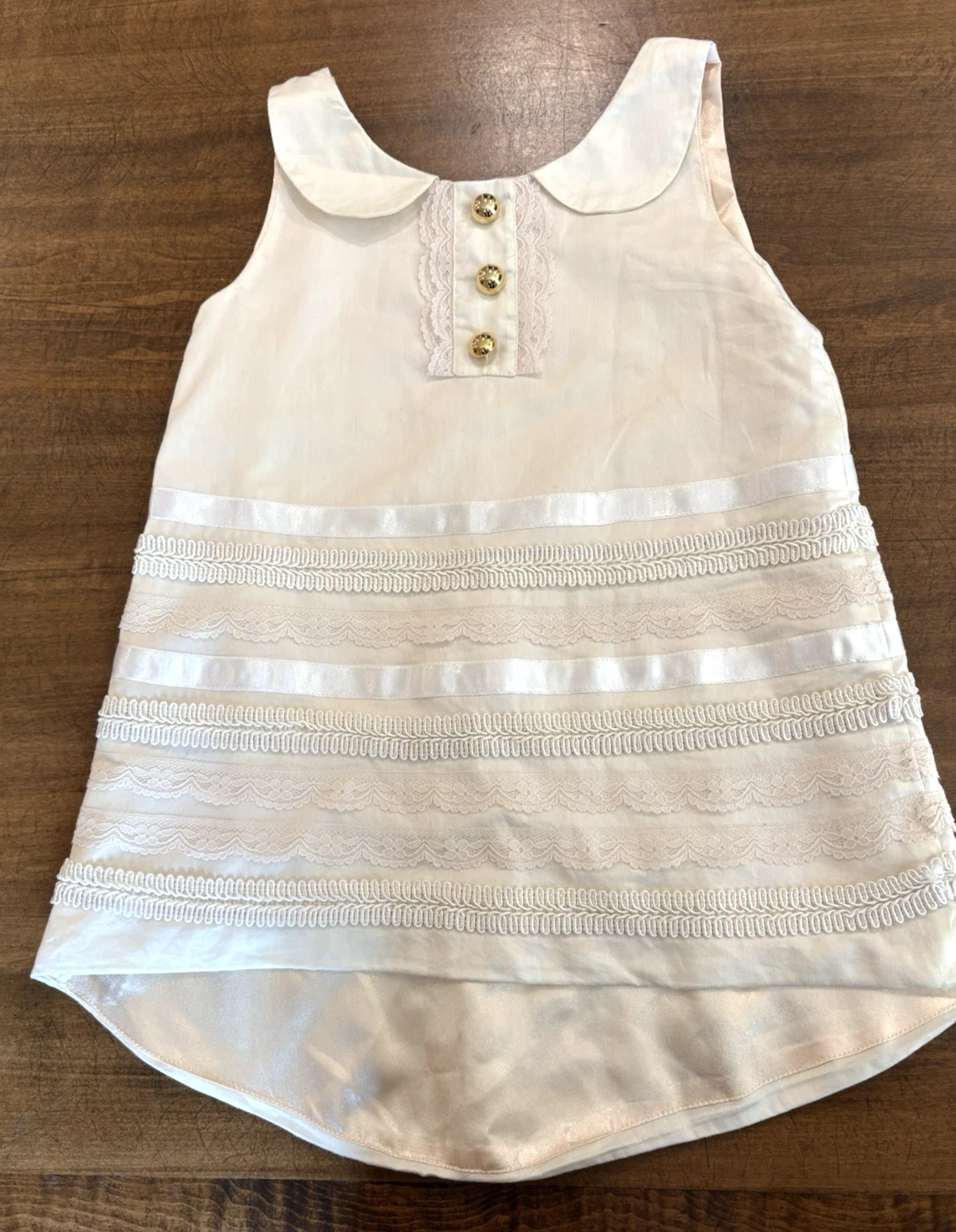 es+es kids Toddler Dress (2010) Ecru Sleeveless Cotton-Silk-Wool Peter Pan Lace