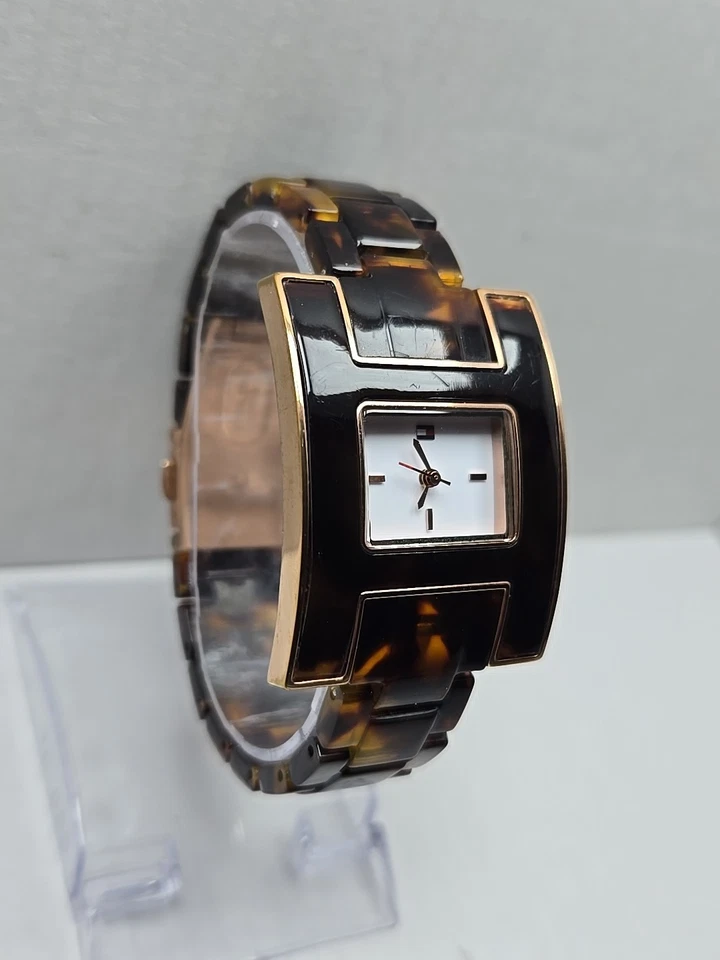 Reloj pulsera Tommy Hilfiger para mujer con caparazón de tortuga oro rosa Y2K batería nueva Foto 3 de 4