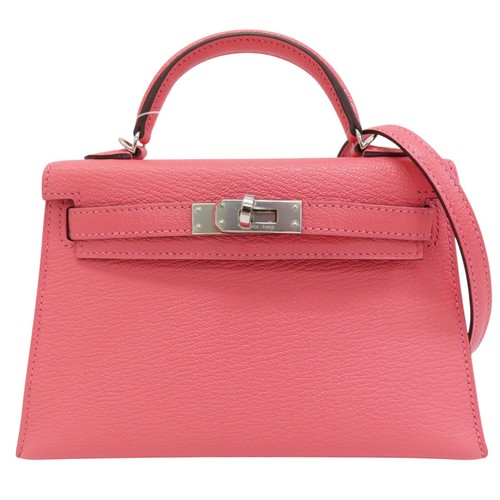 HERMES Mini Kelly Shoulder Handbag Chevre Leather U5 Rose Lipstick D Stamp PHW