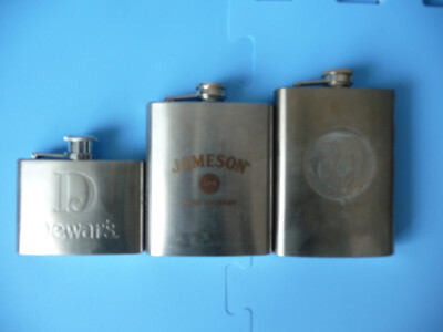3 pieces flask Dewar's Jameson rare used Stainless steel defekt alcohol whiskey