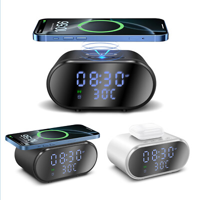 Digitaler Wecker mit Handy Kabellos Ladegerät Thermometer für iPhone Samsung