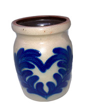 Studio Pottery Handled Soup Crock with Blue Floral & Heart Design — listing 5