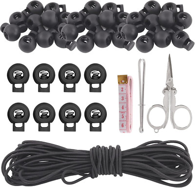 105Pcs round Single Hole Plastic Cord Locks for Spring Toggles Stoppers and 11 Y