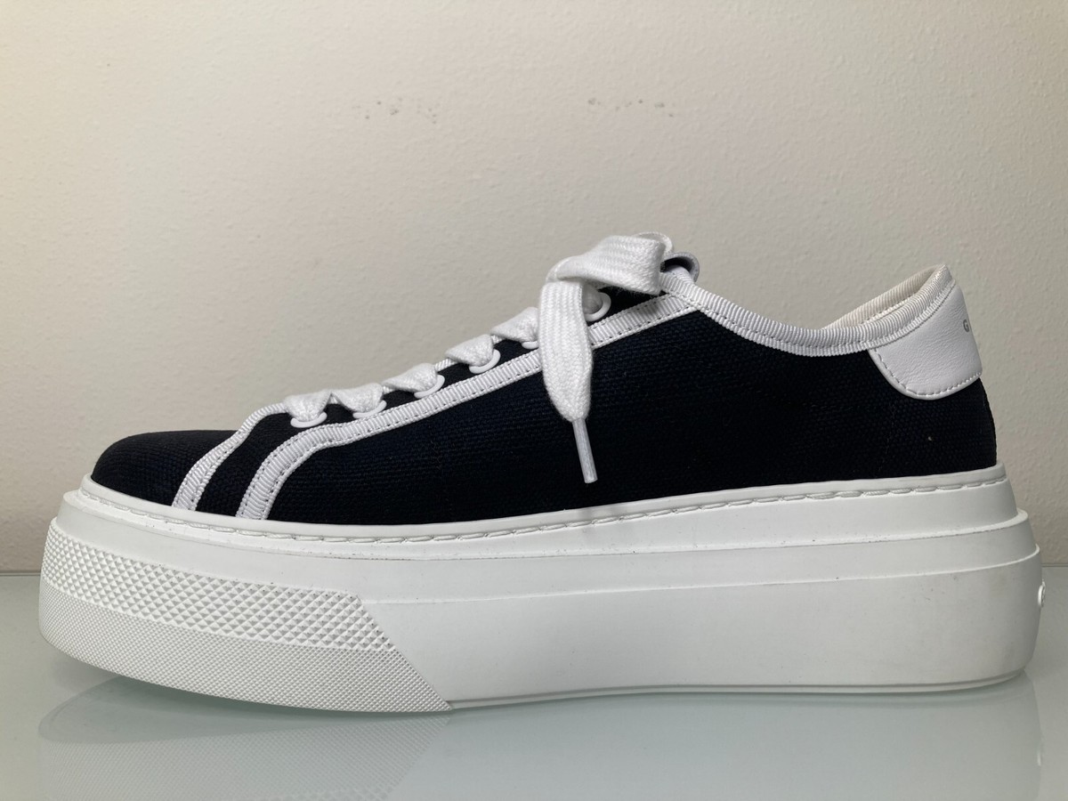 New Givenchy Black Canvas City Platform Low Top Sneakers 38