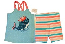 NWT TOMMY BAHAMA OUTFIT GIRLS KIDS HAPPY WHALE TOP SHIRT  SHORTS,SZ.M 7/8