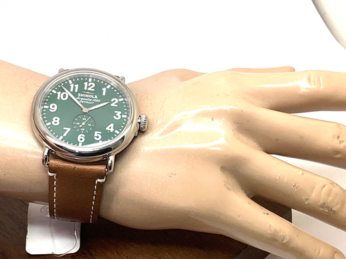 Shinola Men's Watch S110000038 Runwell Quartz Green Dial Brown Leather 47mm - Picture 4 of 15
