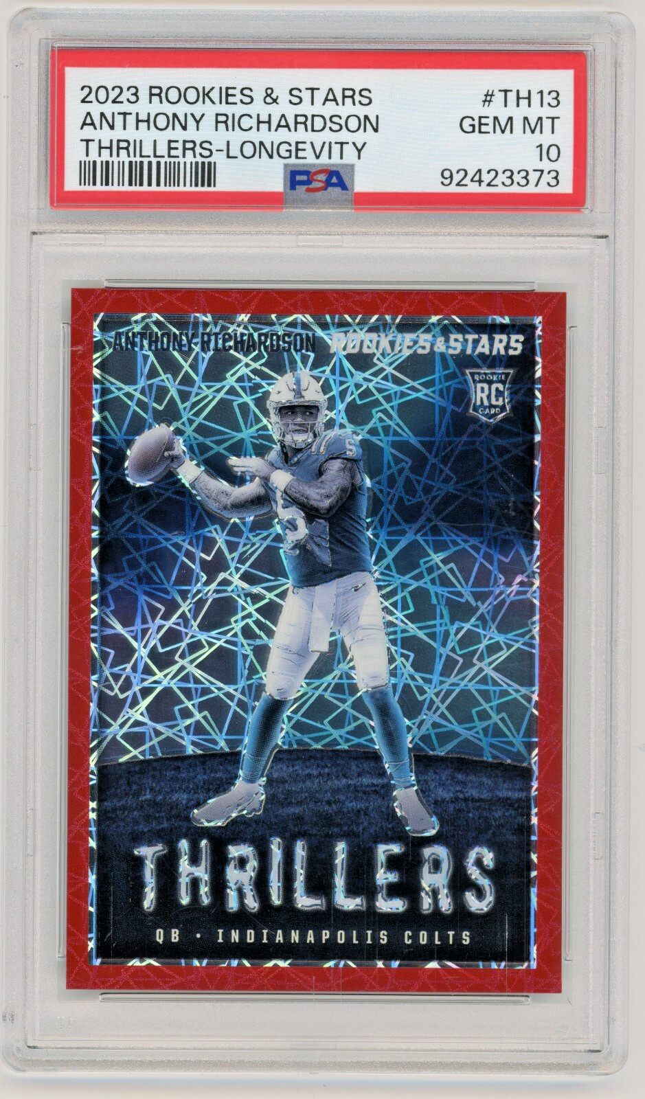 ANTHONY RICHARDSON 2023 Panini Rookies & Stars Thrillers Longevity Rc PSA 10