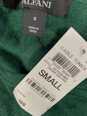 専用ページ2 $70 Alfani Women's Green Wool Front Diamond-Stitch Tunic Sweater