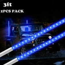 2PCS 3FT BlueLED Whip Lights Antenna Flag Pole Quick Release Base for ATV UTV