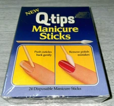 Vintage Sealed Box of 24 Genuine Q Tips Q-tips Wood Manicure Sticks Nailcare NOS