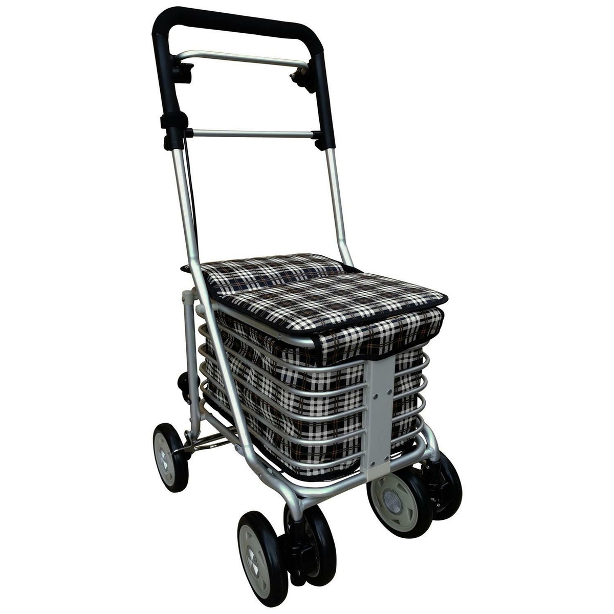 Wheeled Sit Go Shopping Trolley With Adjustable Handle Height Hand  Break