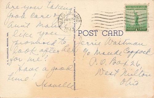 Postal Upper Clifty Falls Clifty Falls Parque Estatal Madison Indiana publicada 1943 - Imagen 2 de 2