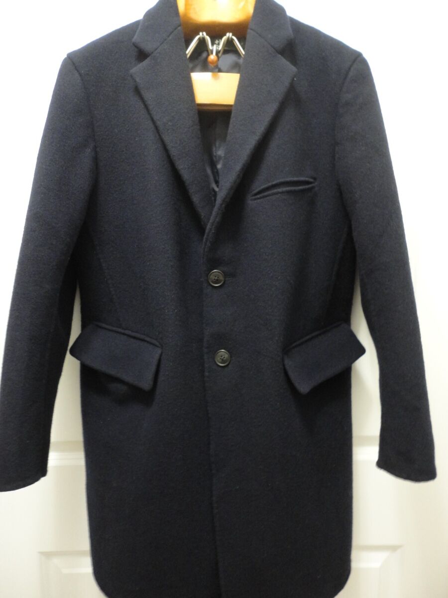 UNIQLO +J JIL SANDER Navy Blue Wool Blend Chesterfield Coat UNIQLO +J JIL SANDER Navy Blue Wool Blend Chesterfield Coat