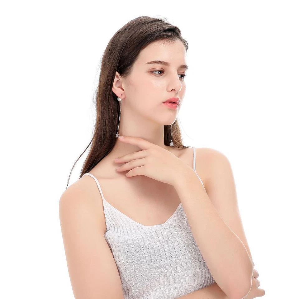 Matashi Circonita Cúbica Chapada en Rodio, Perla Trasera Ganando-El Mejor Regalo para Ella Foto 4 de 4