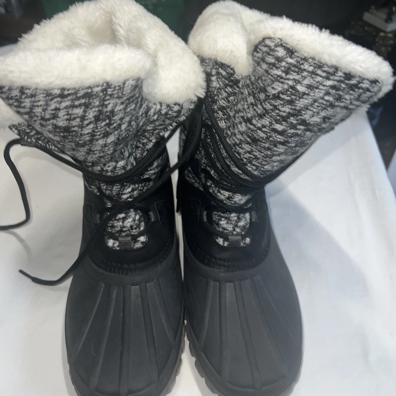 STORM by Cougar Camp Duck Winter Snow Boot Wo's 11 Gray Lace Up Faux Fur Trim