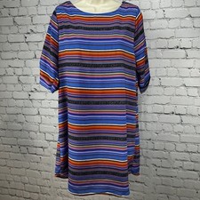 Blue Rain Geometric Multicolor Striped Midi Short Sleeve Dress Size Large L