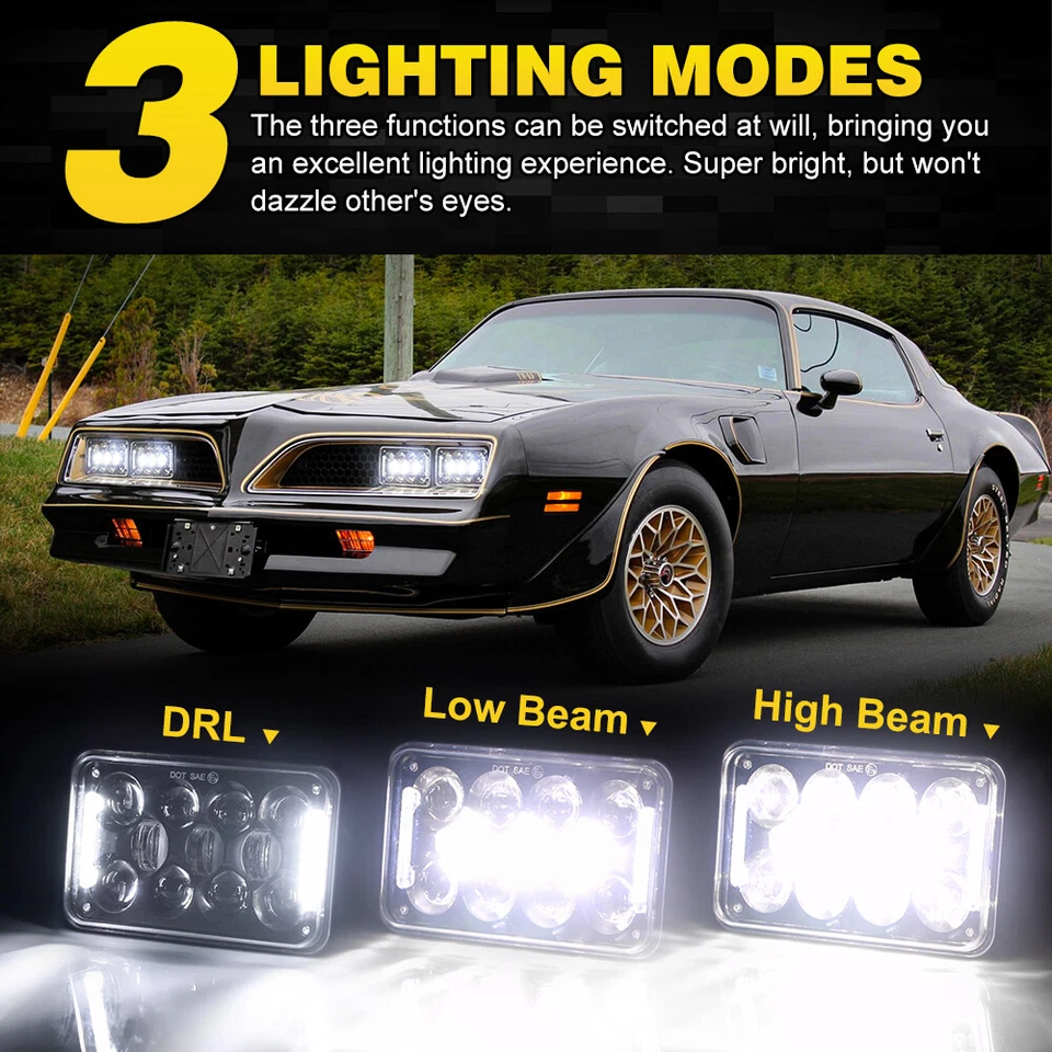 Par de faros LED 4x6 pulgadas lente 4D alta/baja con DRL para Dodge Stealth 1991-1993 Foto 2 de 4