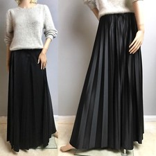 Sz M Vintage 70s Vincenti Black Pleated Palazzo Disco Shiny Maxi Pants T9