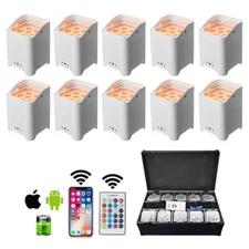 10Pcs Battery Powered Uplights Rechargeable Par Can 6x18W RGBWA+UV LED Uplight 