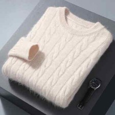 Winter Men's Thickened Sweater Mink Cashmere Sweater Pullover Round Neck Twisted