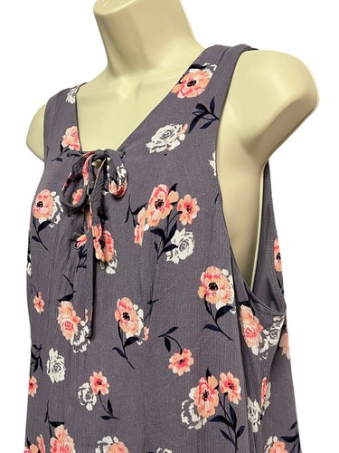 Torrid Size 2 Gray Purple Floral Sleeveless A-Line Swing Dress Tie Neck Lined - Picture 4 of 17